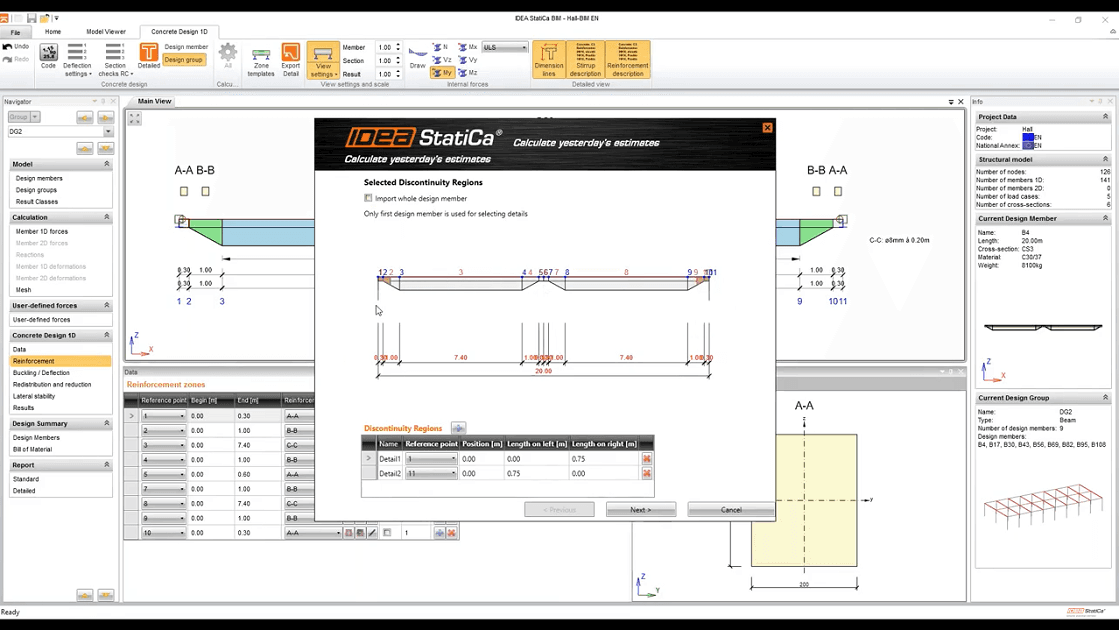 Loads, load cases and extreme combinations are exported directly from the BIM environment to the Detail app.