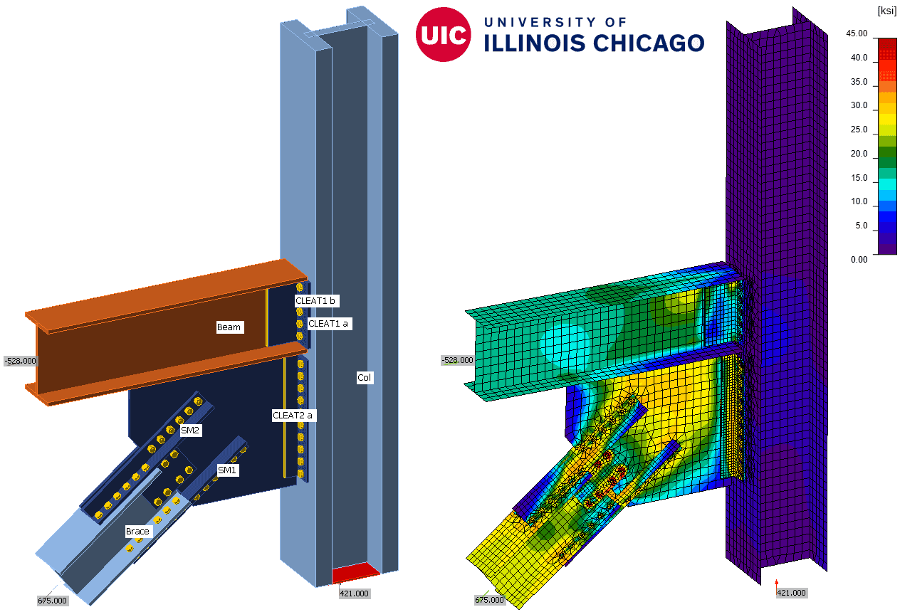 Brace Connection at beam-column connection in a braced frame (AISC)
