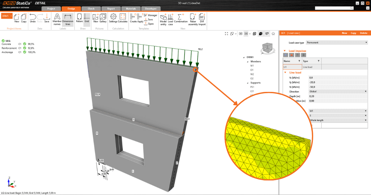 3D Detail – Éléments de voile soumis à une charge générale (BETA)